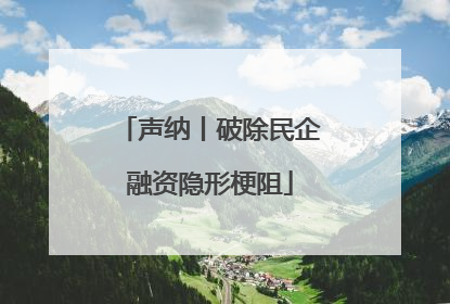 声纳丨破除民企融资隐形梗阻